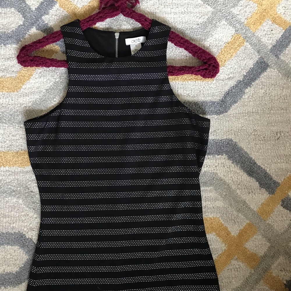 Cache Black & Silver Metal Striped Sleeveless Top, Zipper on Back Size XS